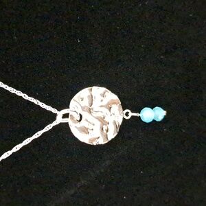 Sterling Silver Round Hammered and Dusty Blue‎ Bead Necklace